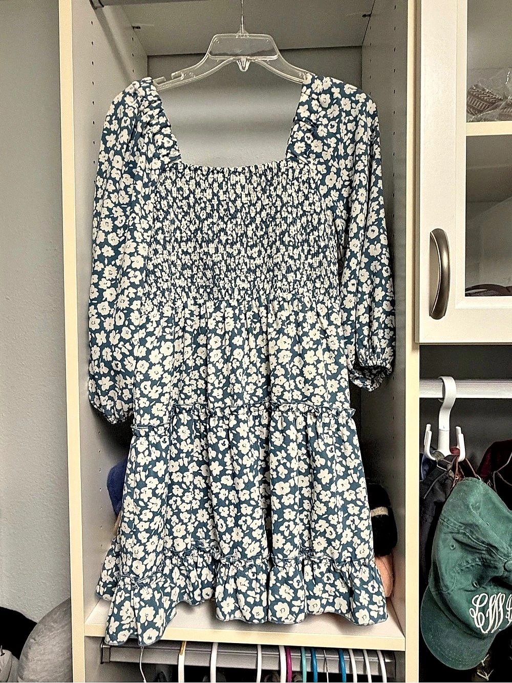 Pink Lily Floral Mini Dress in Blue & Cream Like New